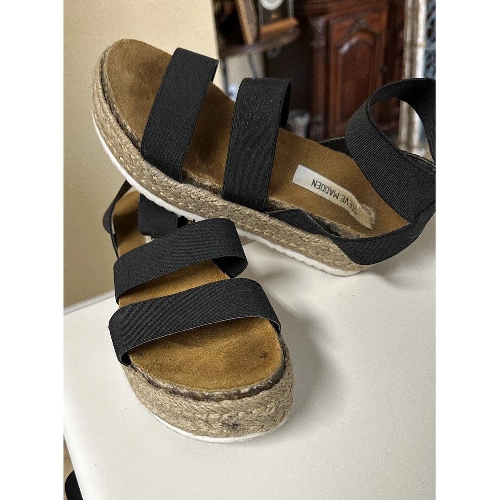 Steve Madden‎ Black Espadrille Platform Sandals Elastic Strap Womens 8